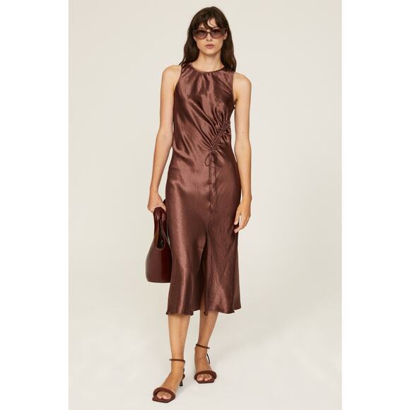Rails Dresses & Skirts - RAILS Women's Brown Satin Gabriella Sleeveless Slip Style Midi Dress Size XS